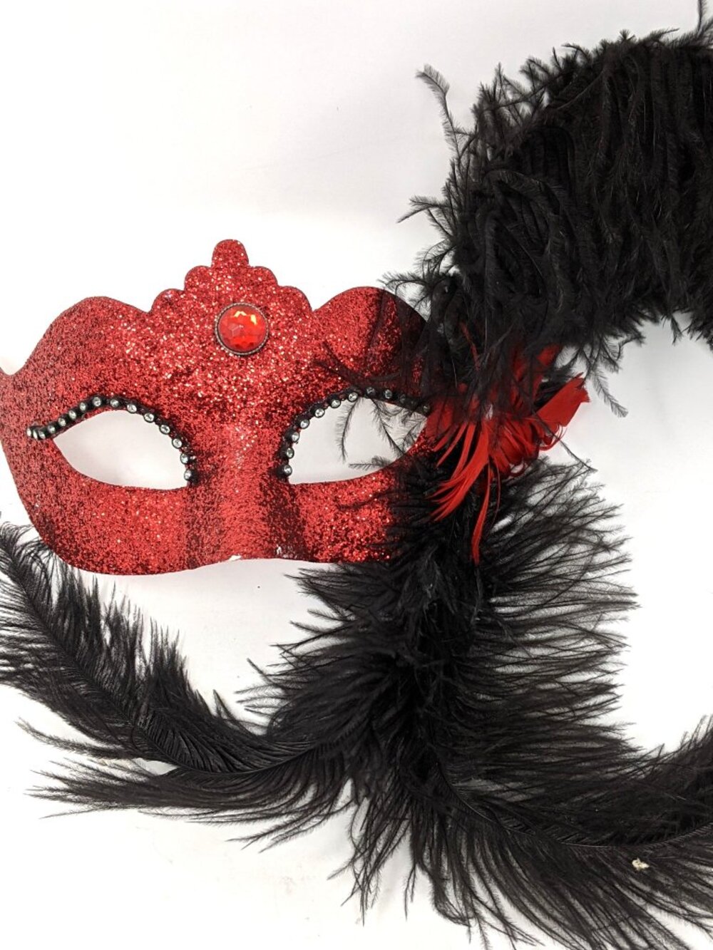 Venezia Italy Masquerade Costume Mask Red Glitter black feathers Halloween Ball